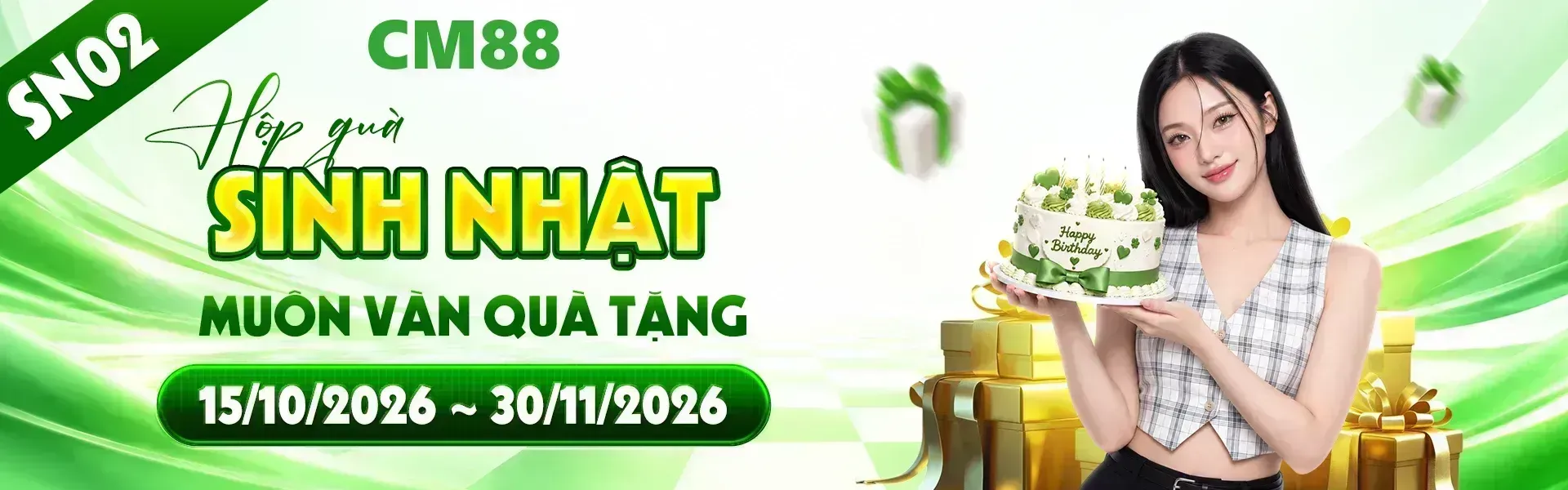 1. CM88 tưng bừng đón sinh nhật với hàng ngàn phần quà hấp dẫn dành tặng hội viên. Nhanh tay đăng ký tài khoản để tham gia và khám phá những phần thưởng đặc biệt.